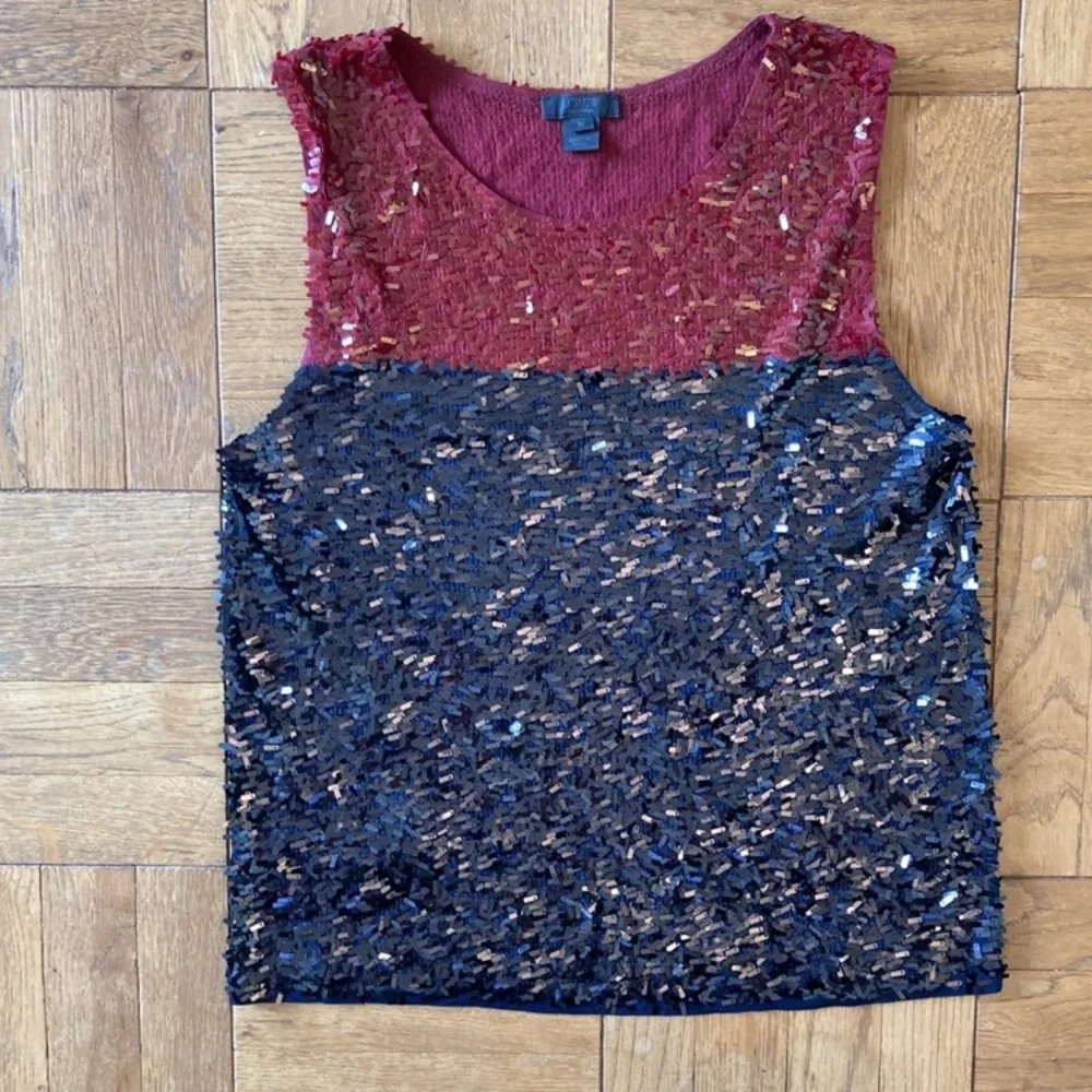 J. Crew Collection sequined sleeveless top, red and black M